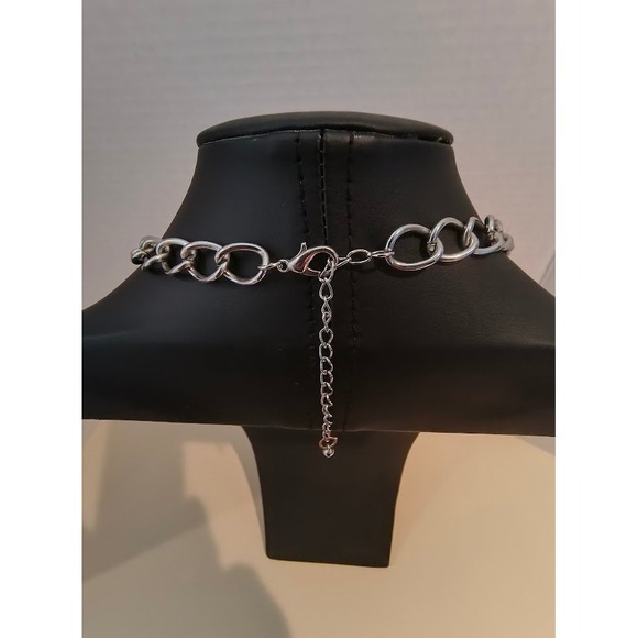 Chunky Silver Tone Necklace Mixed Beads Sparkle Copper Amber Asymmetrical Shapes - Picture 3 of 6